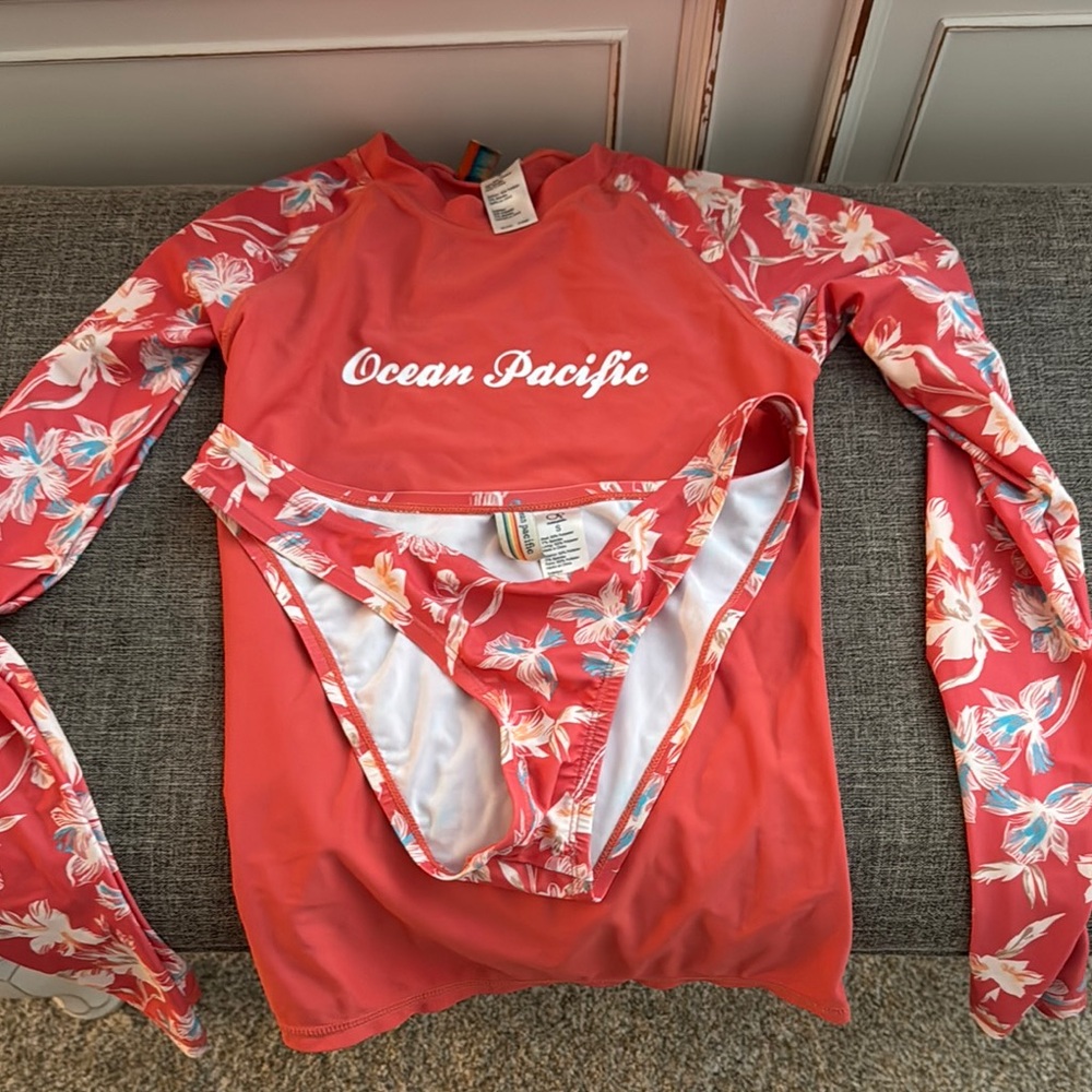 Ocean Pacific Floral Rash Guard Set